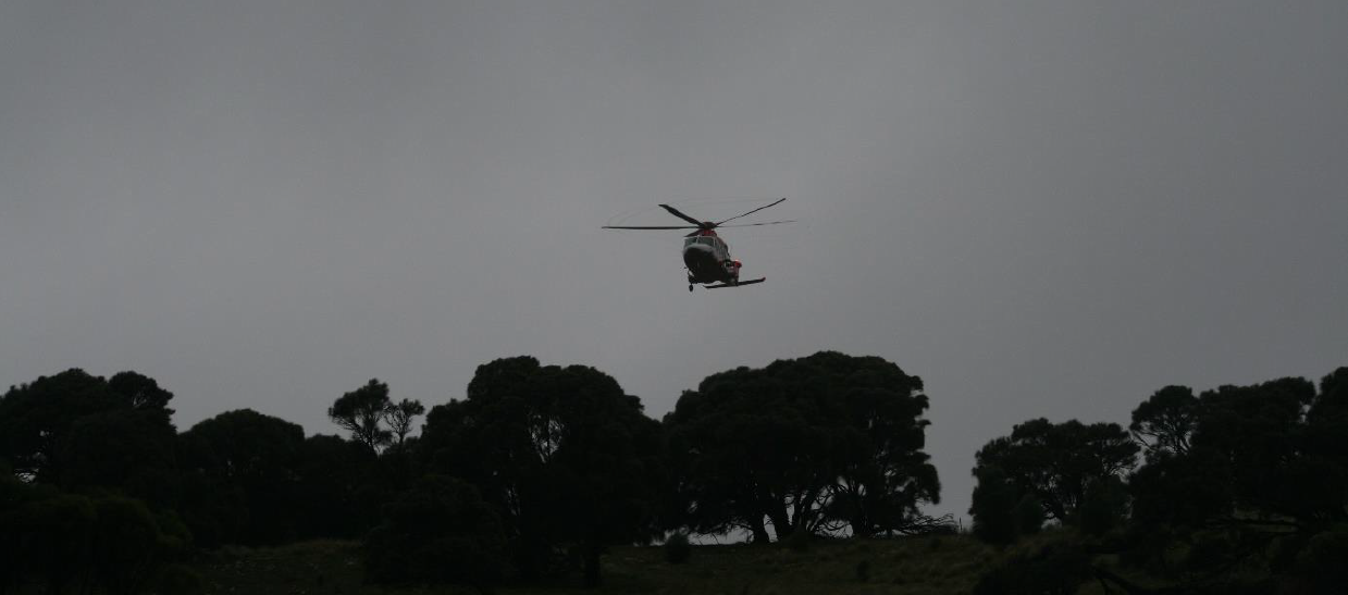 The medevac chopper coming in to land in marginal conditions